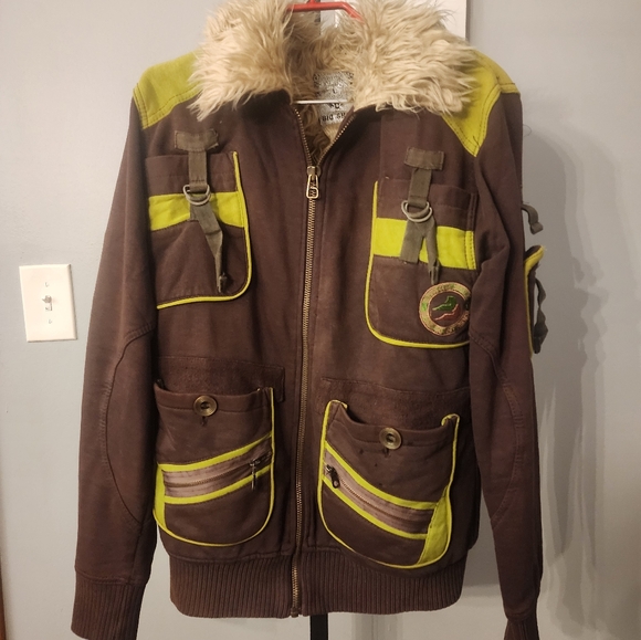BIG SHOT  Zippered Heavy Jacket Boys Large  Faux Fur Lined Brown Embroidered - Picture 8 of 11